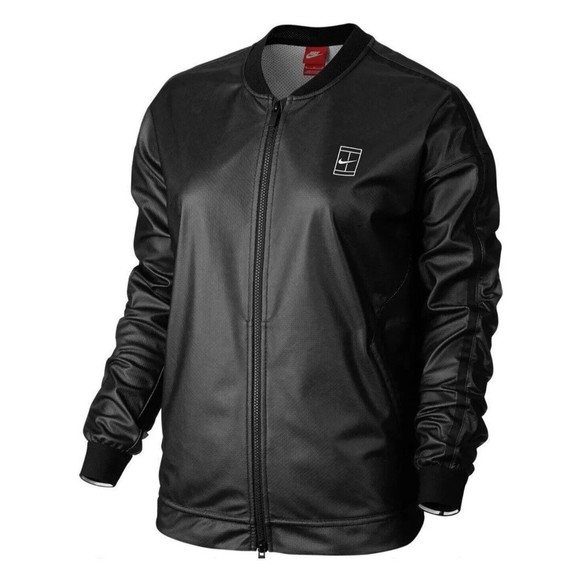 Nike Jackets & Coats Nike Jacket Womens Medium Black Court Full Zip Lightweight Lined Shinny